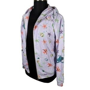 Hill House Women's The Allie Zip-Up Hoodie Lilac Sea Creatures Size Medium